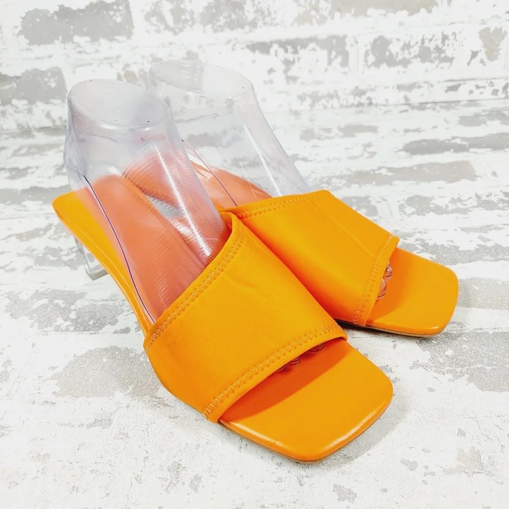 NEW Candice Orange Summer Slip On Block Heel Sandals H1035